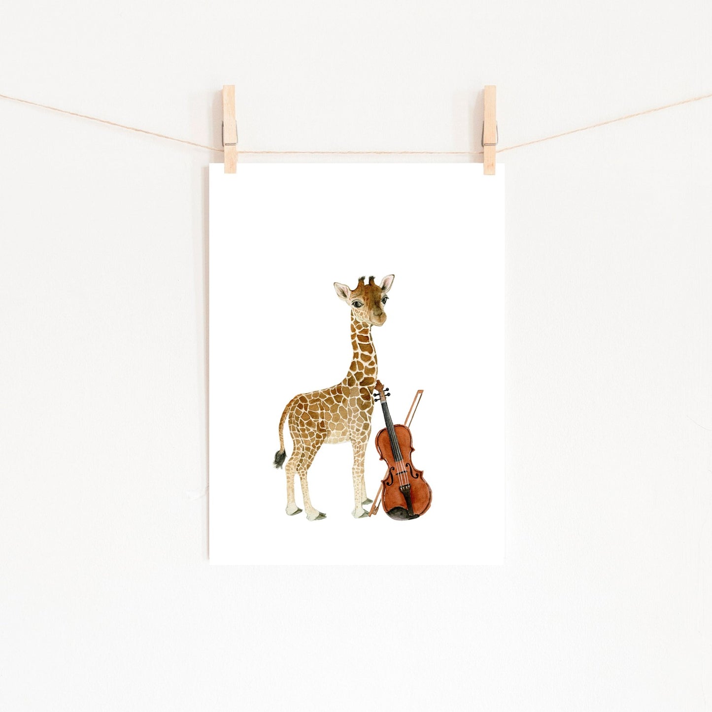 Giraffe Playing Violin Watercolor Print