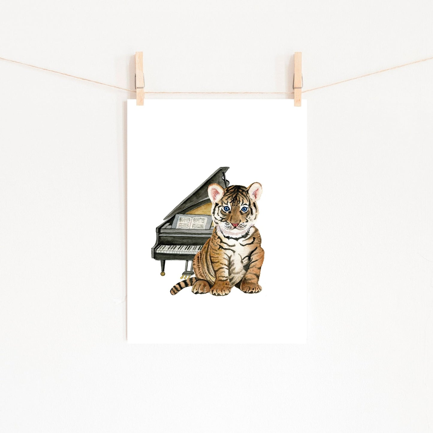 Tiger Playing Piano Watercolor Print