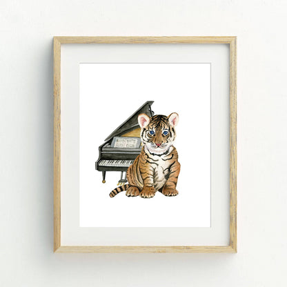 Tiger Playing Piano Watercolor Print