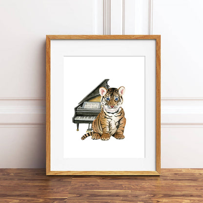 Tiger Playing Piano Watercolor Print