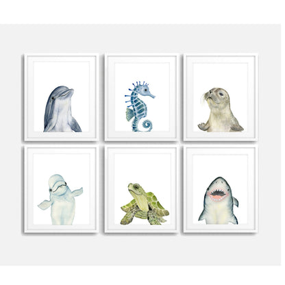 Set of 6 Ocean Animals Nursery Wall Art