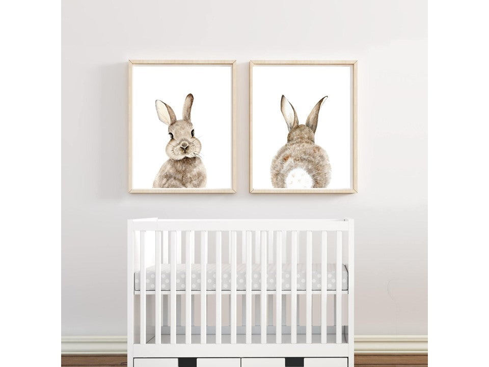 Set of 2 Bunny Front and Back Wall Art Prints