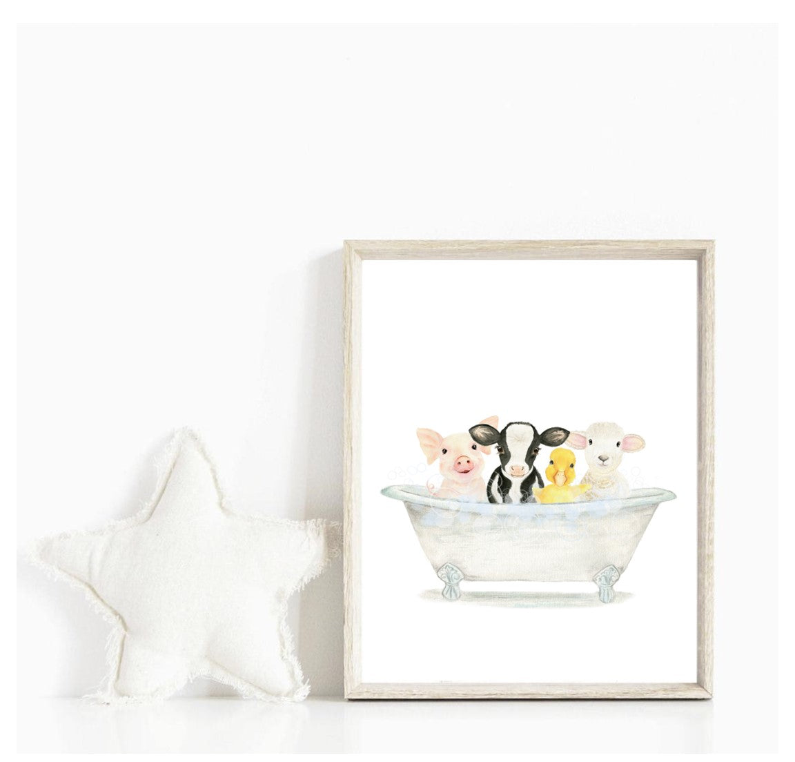 Farm Animals in Bathtub Print