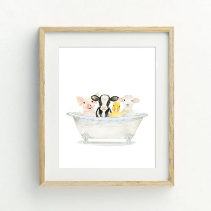 Farm Animals in Bathtub Print