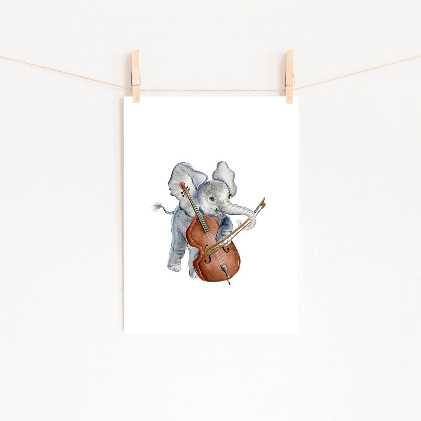 Elephant Playing Cello Watercolor Print