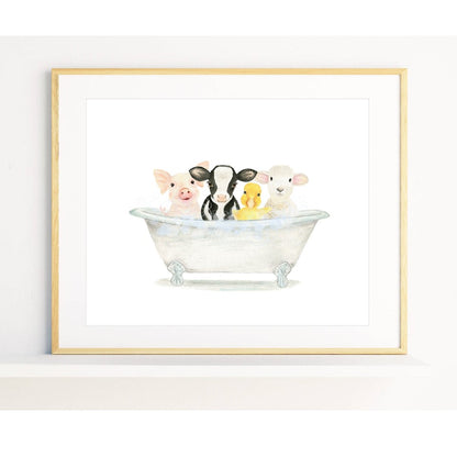 Farm Animals in Bathtub Print