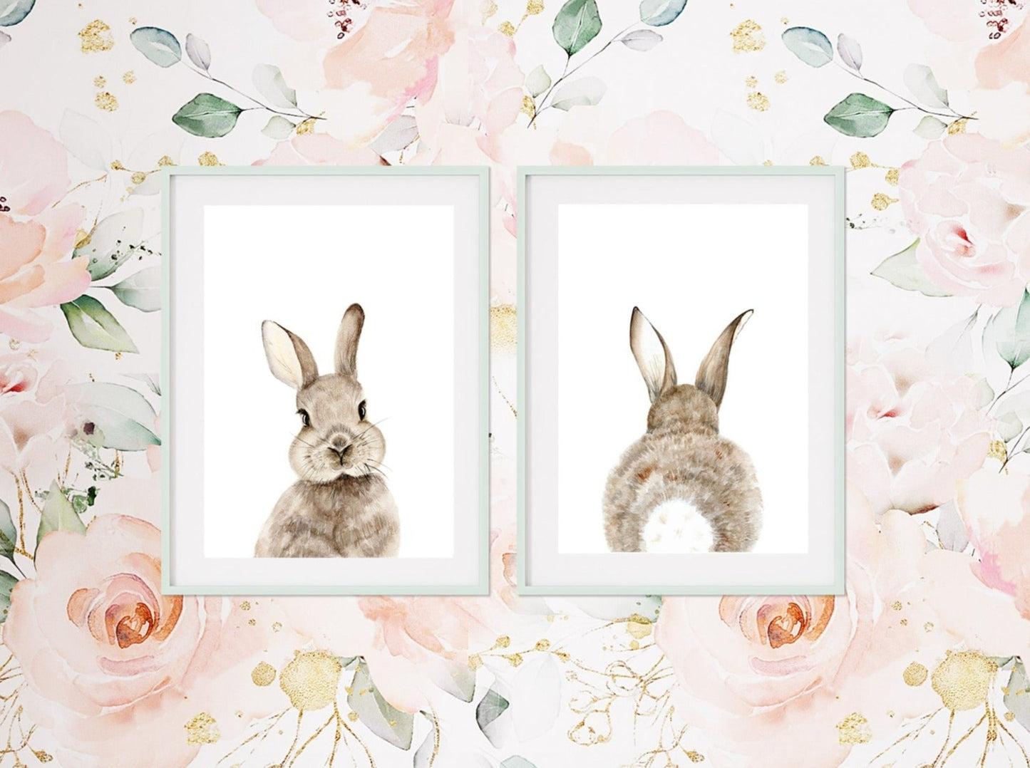 Set of 2 Bunny Front and Back Wall Art Prints