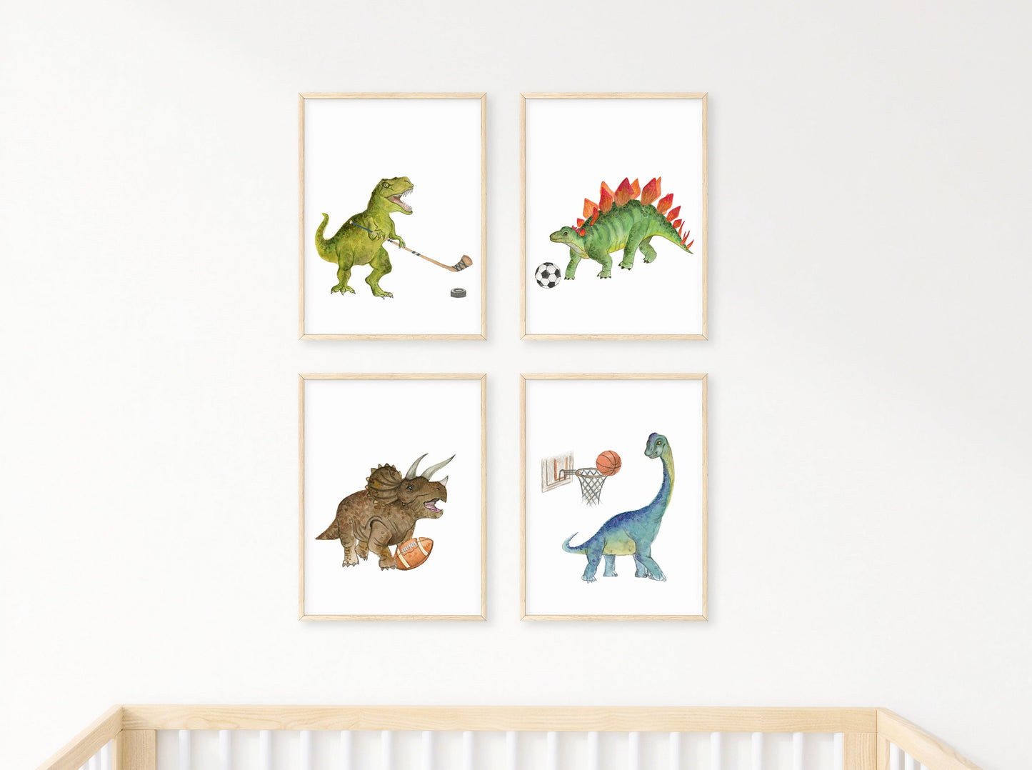 Set of 4 Dinosaur Sports Nursery Wall Art