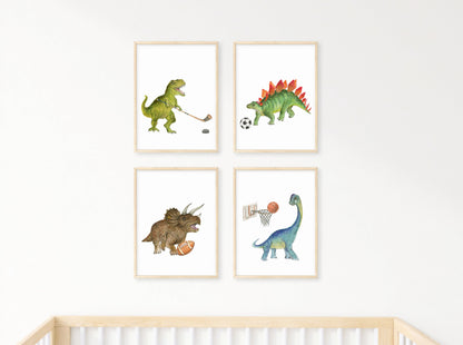 Set of 4 Dinosaur Sports Nursery Wall Art