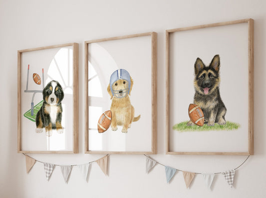 Set of 3 Football Dog Prints