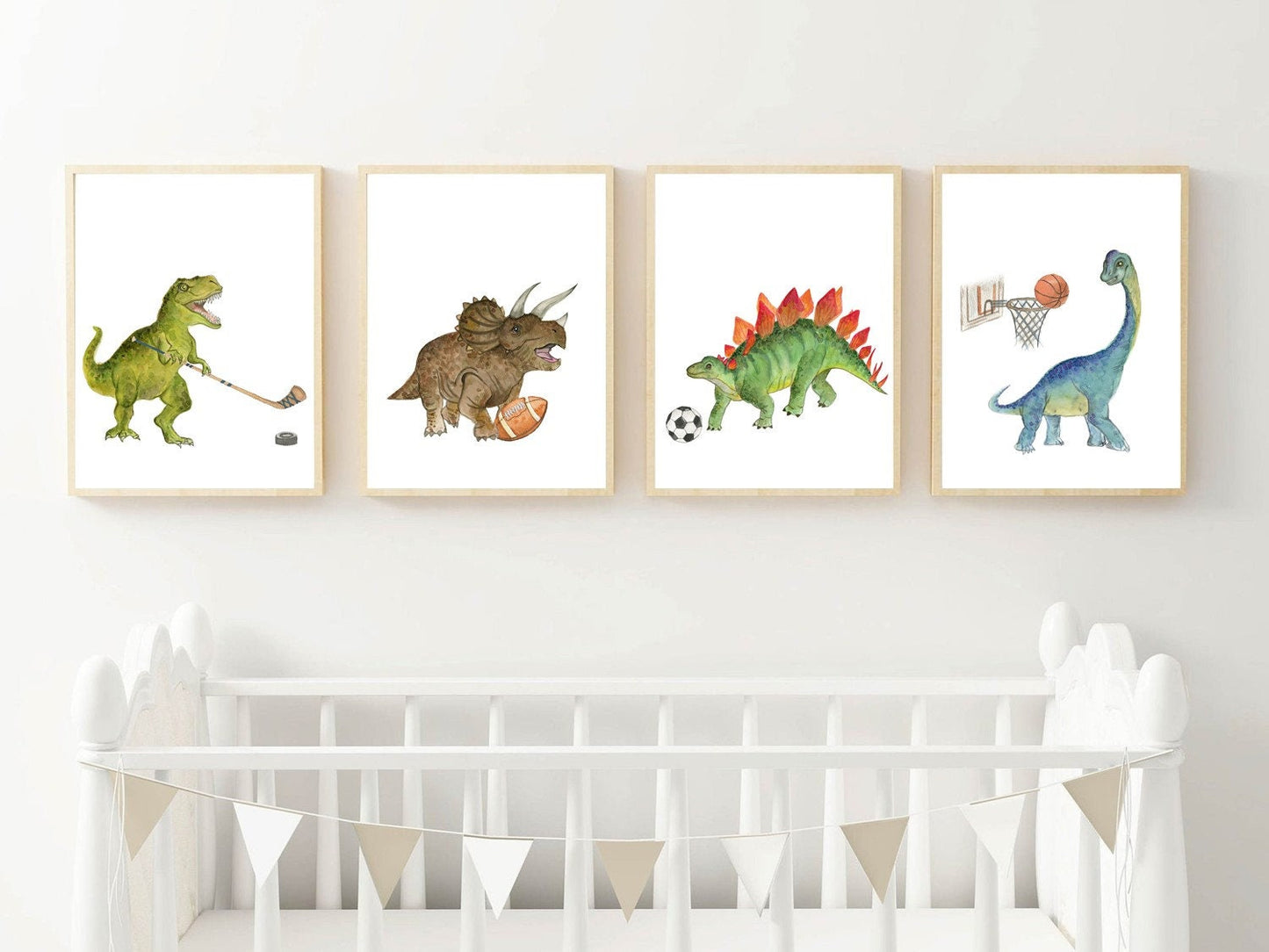 Set of 4 Dinosaur Sports Nursery Wall Art