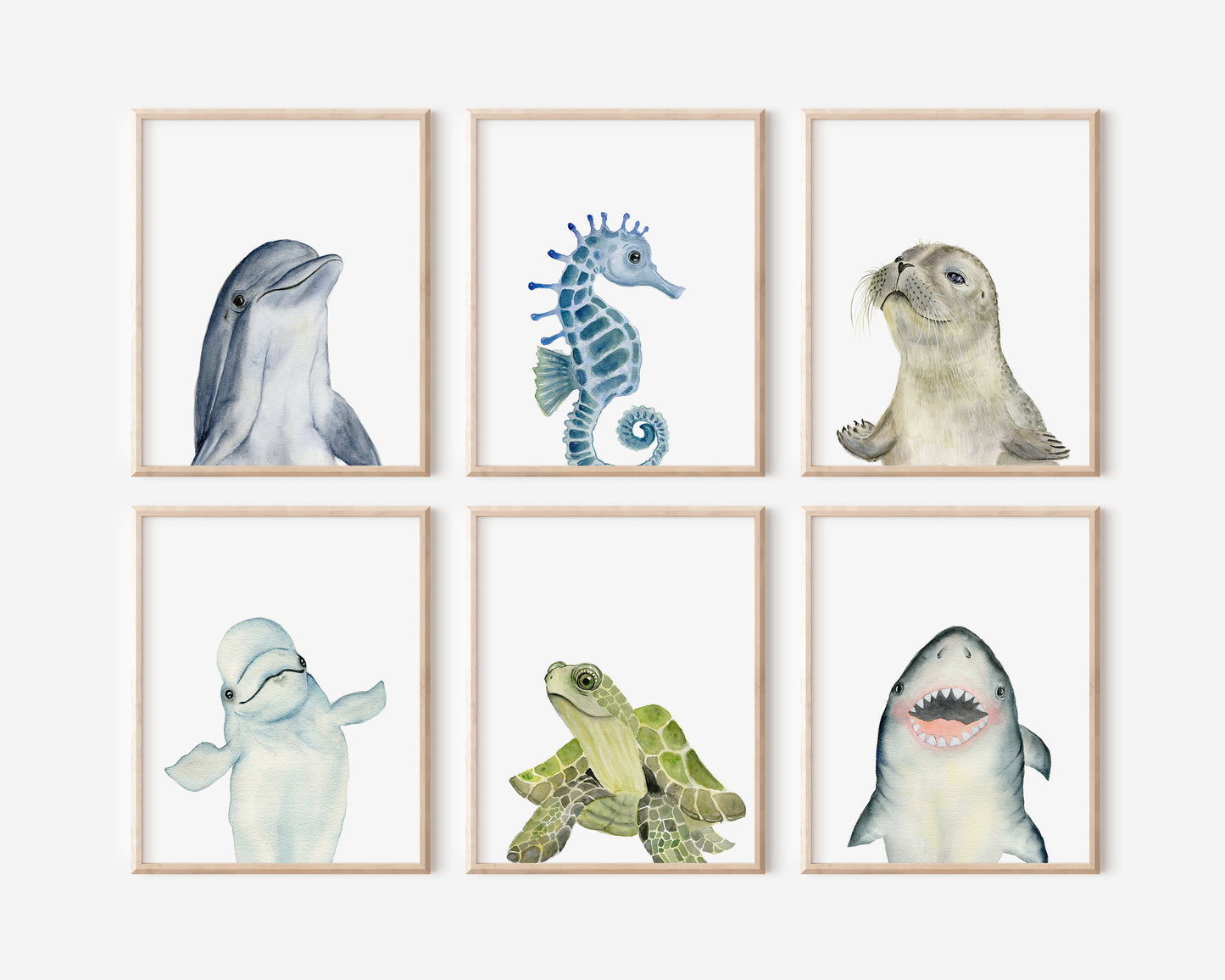 Set of 6 Ocean Animals Nursery Wall Art