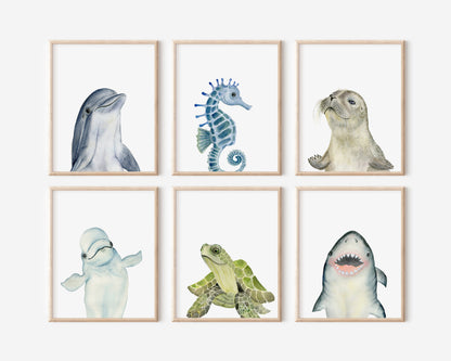 Set of 6 Ocean Animals Nursery Wall Art