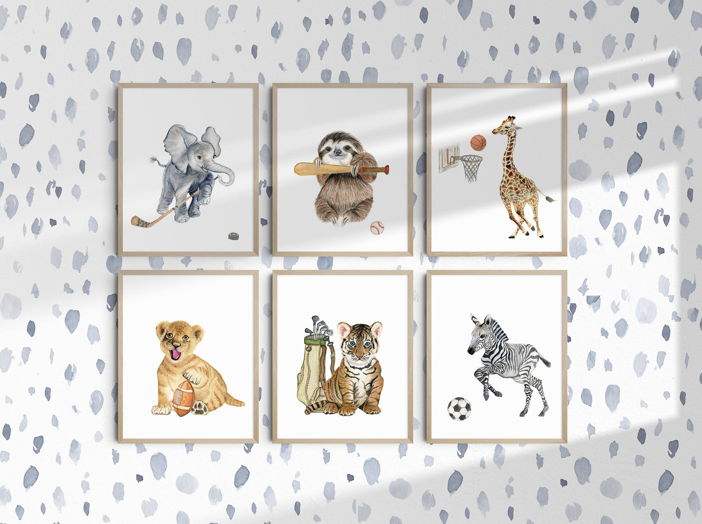 safari animals playing sports set of 6