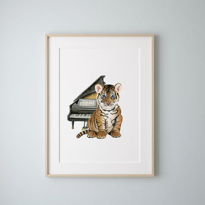 Tiger Playing Piano Watercolor Print